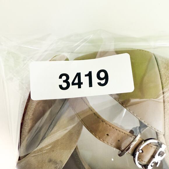 Tory Burch Thames Suede Leather Ankle Strap Wedge Sandals in Taupe Beige - 8 - Picture 10 of 10